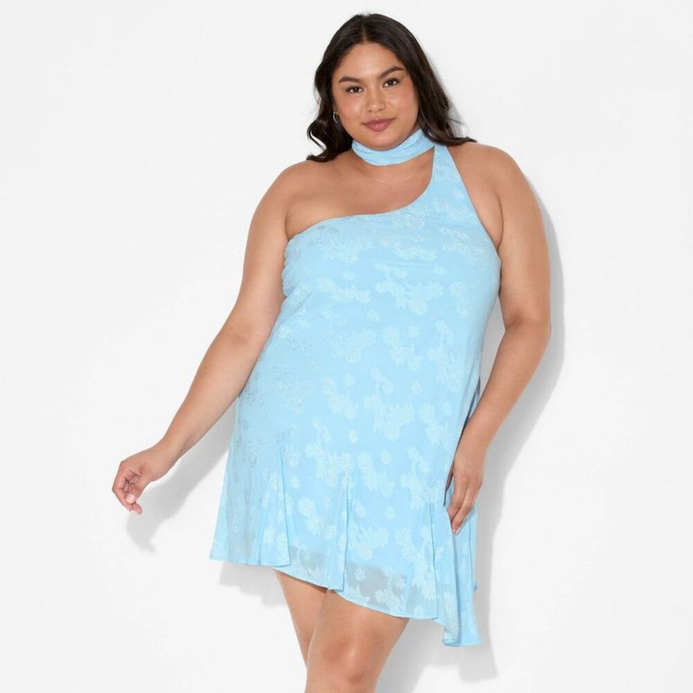 Wild Fable - Women's Sleeveless Asymmetrical Satin Mini A-Line  Blue